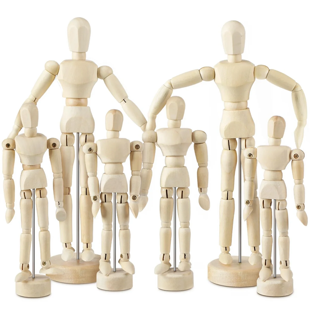 6 Pcs Artist Mannequin Model Wooden Manikin Drawing Moveable Figure Model with Stand Flexible Jointed Mannequin