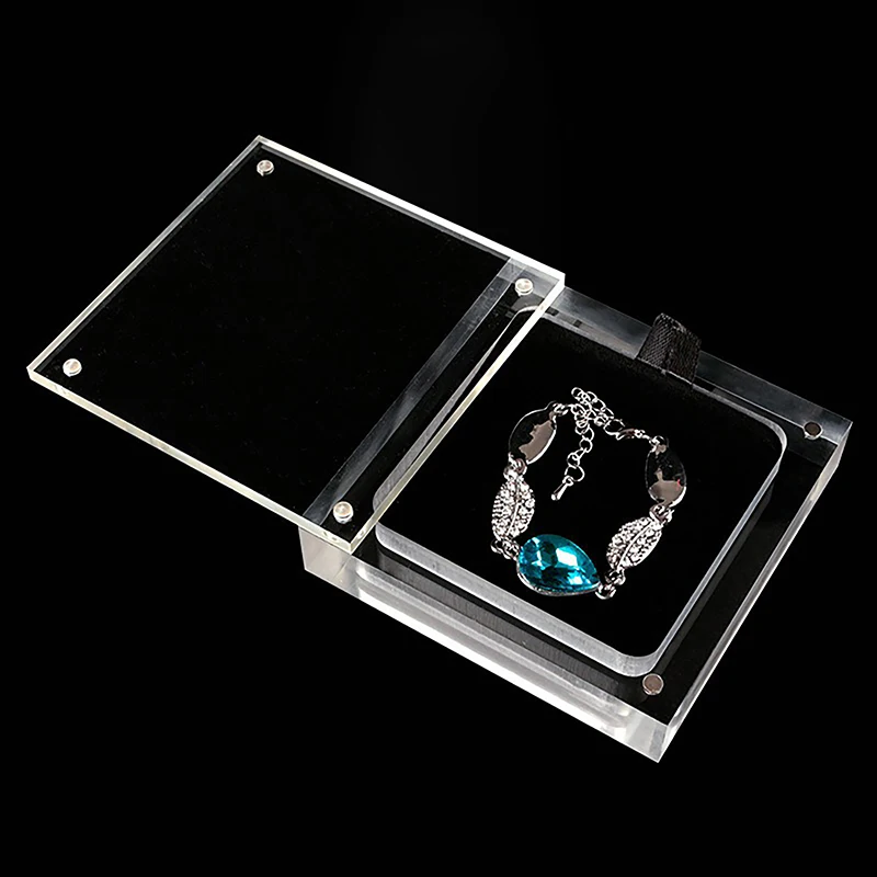 Acrylic Glass Top Gem Box White & Black Showcase Gemstone Casket Diamond Display Stand Holder Necklace Storage Organizer Case