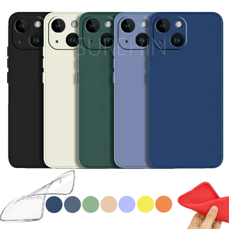 Soft Liquid Silicone Case For iPhone 14 13 12 15 X XR  7 8 SE 2 3 XS 11 Pro Max Plus Mini Purple Green Grey Blue Back Cover Case