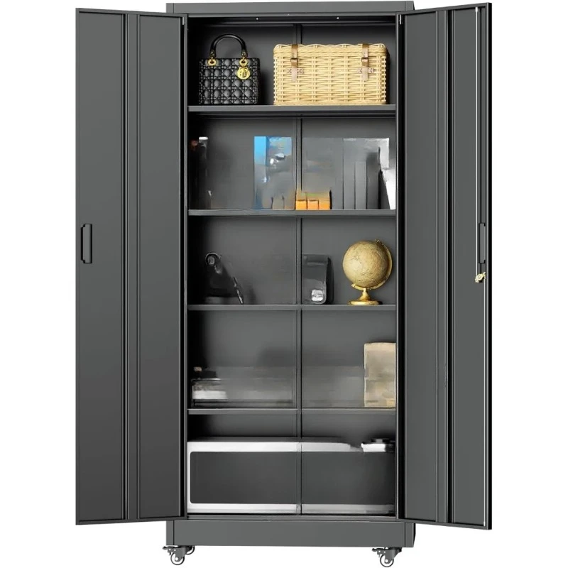 

Шкаф для хранения на колесах, передвижной шкаф для хранения с дверцами и полками, гаражные шкафы с замком, стальной шкаф для офиса