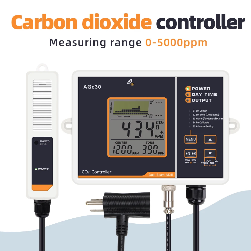 CO2 Controller CO2 Concentration Tester Carbon Dioxide Controller 0~5000ppm High Sensitive Monitor Dual Beam NDIR Sensor Probe