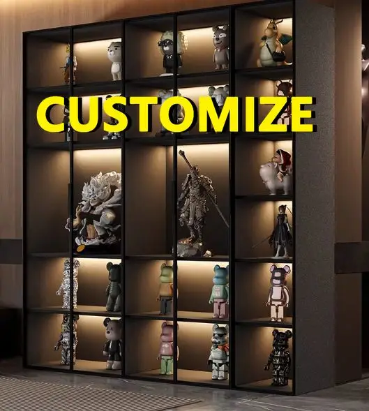Any Size Custom Tempered Glass Display Cabinet LED Light Large Capacity Layered Storage Aluminum Frame Multi Purpose Easy Instal