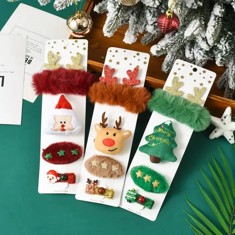 4 teile/satz Cartoon Weihnachten Haar Zubehör Kinder Geschenk Haar Clips Krawatten Brosche Weihnachten Baum Stirnband 2025 Weihnachten Party Dekoration
