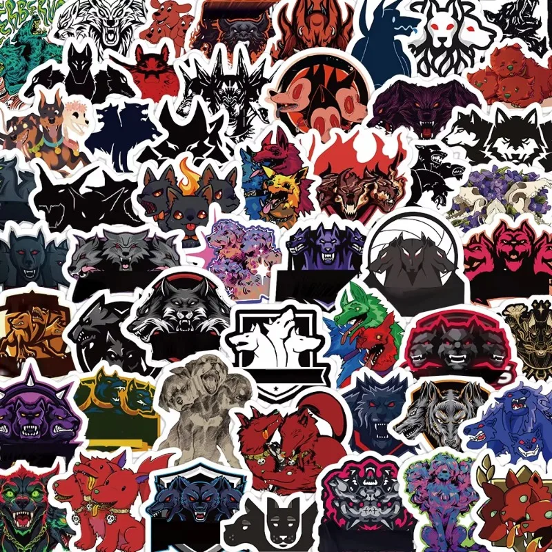 10/60Pcs Horror Three Headed Dog Graffiti Stickers Cartoon Animals Luggage Skateboard Helmet Motorcycle Laptop Decoration Toys