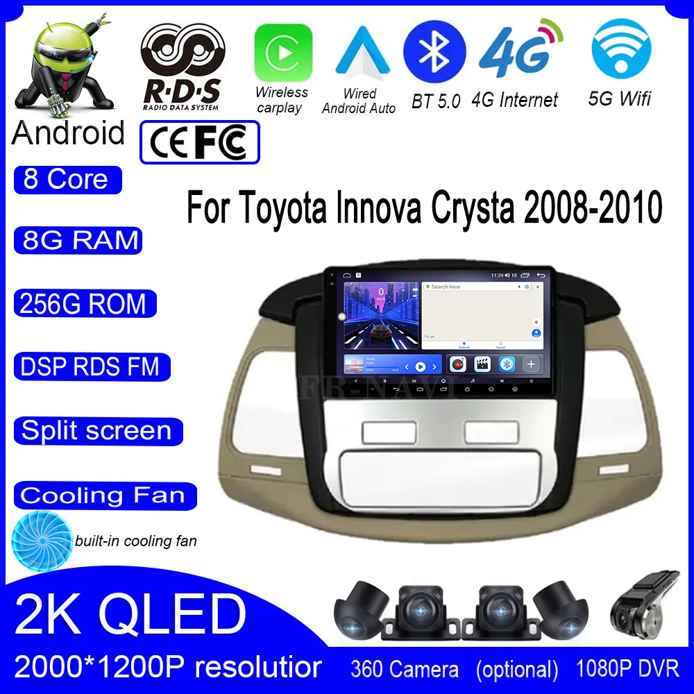 

For Toyota lnnova Crysta 2008-2010 Android 14 Car DSP Radio Carplay Video Autoradio Player Multimedia Navigation Stereo