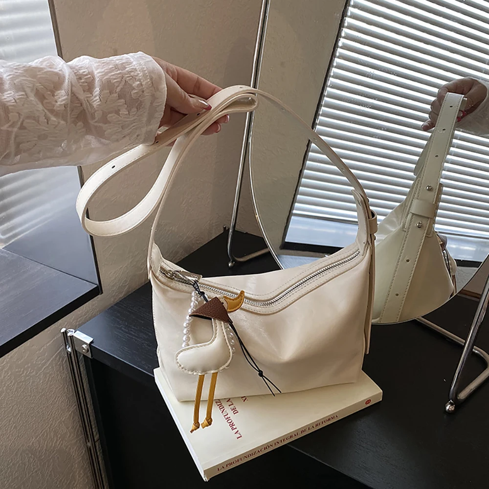 Simple Solid Color Messenger Bag Women's 2026 Summer Casual High Grade PU Zipper Crossbody Bag Commute All-Match Shoulder Bags
