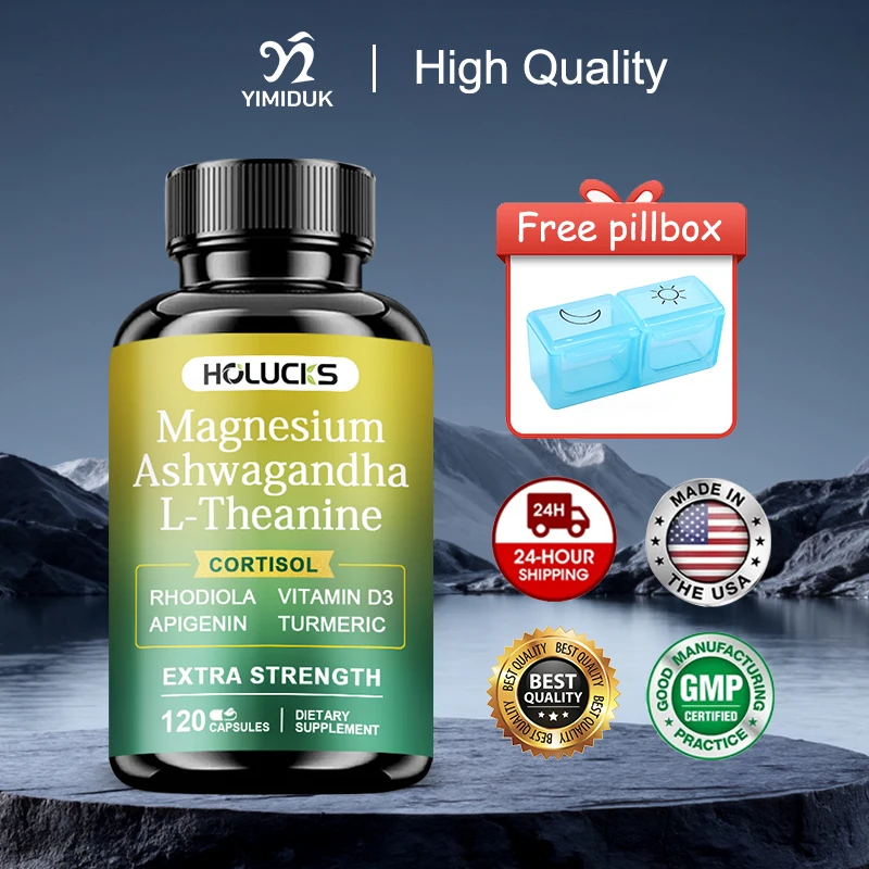 Magnesium Ashwagandha Blend Supplement, with L-Theanine, Support Restful Sleep, Relax Mood, Relieve Stress & Muscle Recovery
