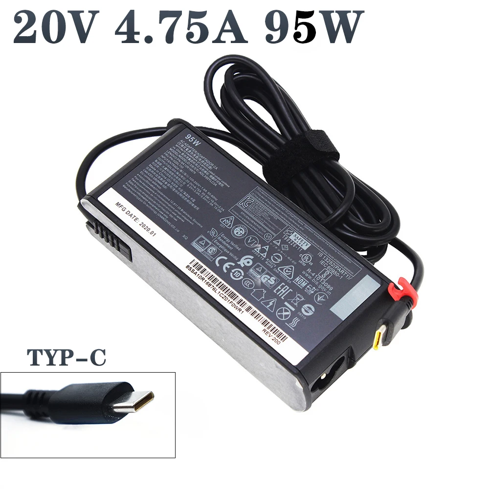 

95W 20V 4.75A USB-C TYPE C Replacement AC Laptop Charger Adapter For Lenovo ThinkPad Y740S Y9000X X1 ADLX95YLCC3A 02DL130