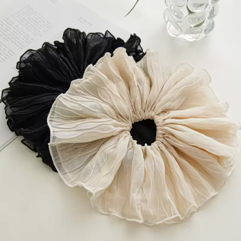 Oversize Ruffled Lace Scrunchies Elastic Hair Bands Women Girls Double-layer Pleated Ponytail Hair Ties Ropes Hair Accessories