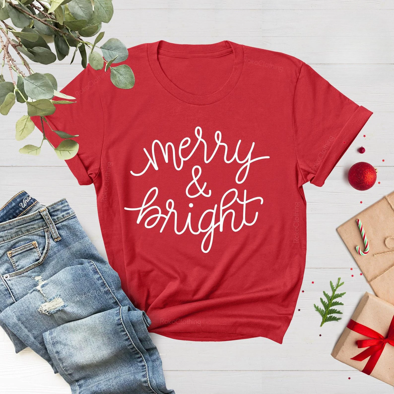 Christmas Shirts for Women Merry and Bright Shirt Christmas Tee Holiday Shirt for Women Soft Women Christmas Shirt