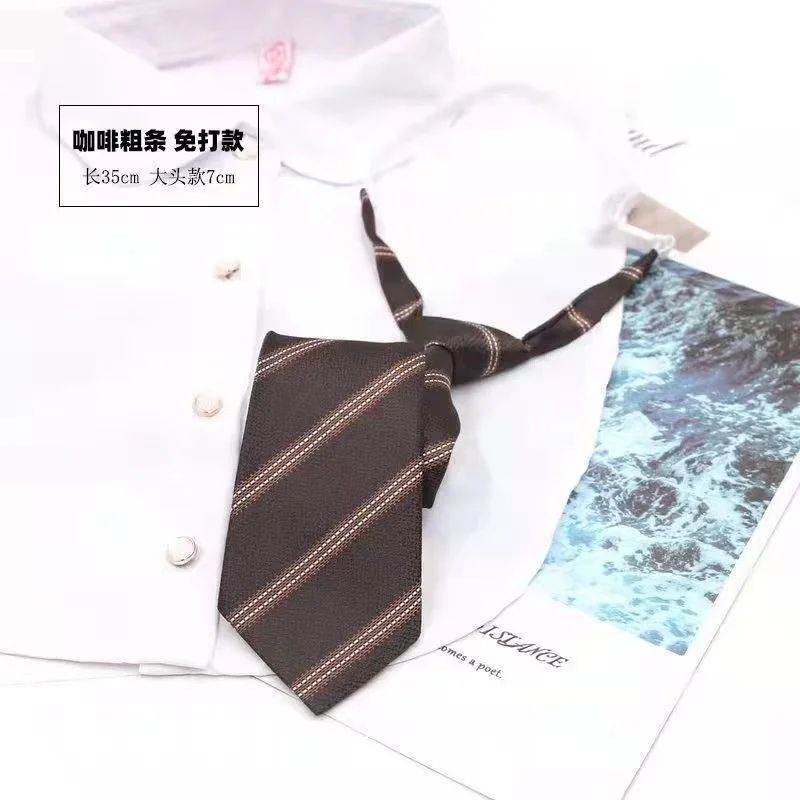 Brown Striped JK Ties For Men Female Girls College Style Necktie Polyester 7CM Lazy-tie Uniform Shirt Neckwear Trendy Accessory