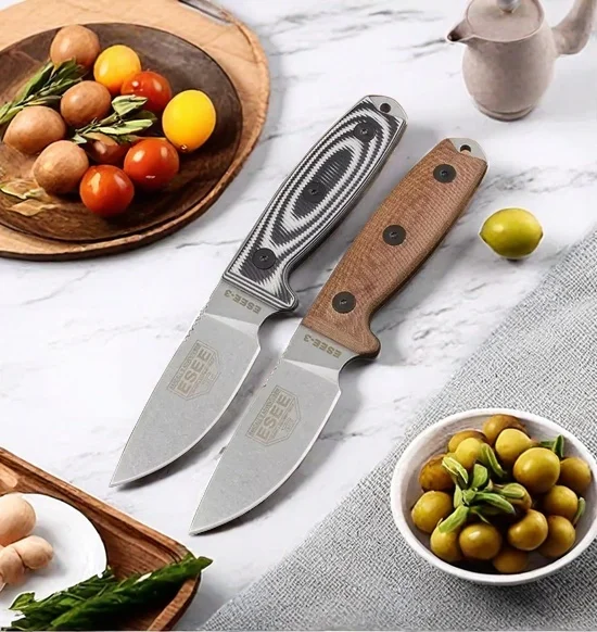 Fixed Blade Knife ESEE-3 Rowen 9Cr18Mov Stonewashed Blade G10/linen Handle Professional Chef Knife Vegetable Cutting Knife