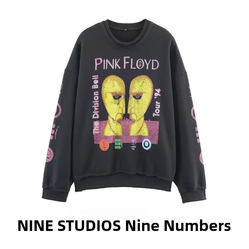 

Loose Casual round Ne Long Sve Hoodie Women's Vintage Comfortable Cotton Pullover Sweatirt Commute Sle Cartoon Pattern