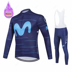 New 2026 Bicycle Winter Cycling Clothes Movistar Long Sleeve Clothing Riding Jersey Set Mtb Thermal Fleece Maillot Ropa Ciclismo