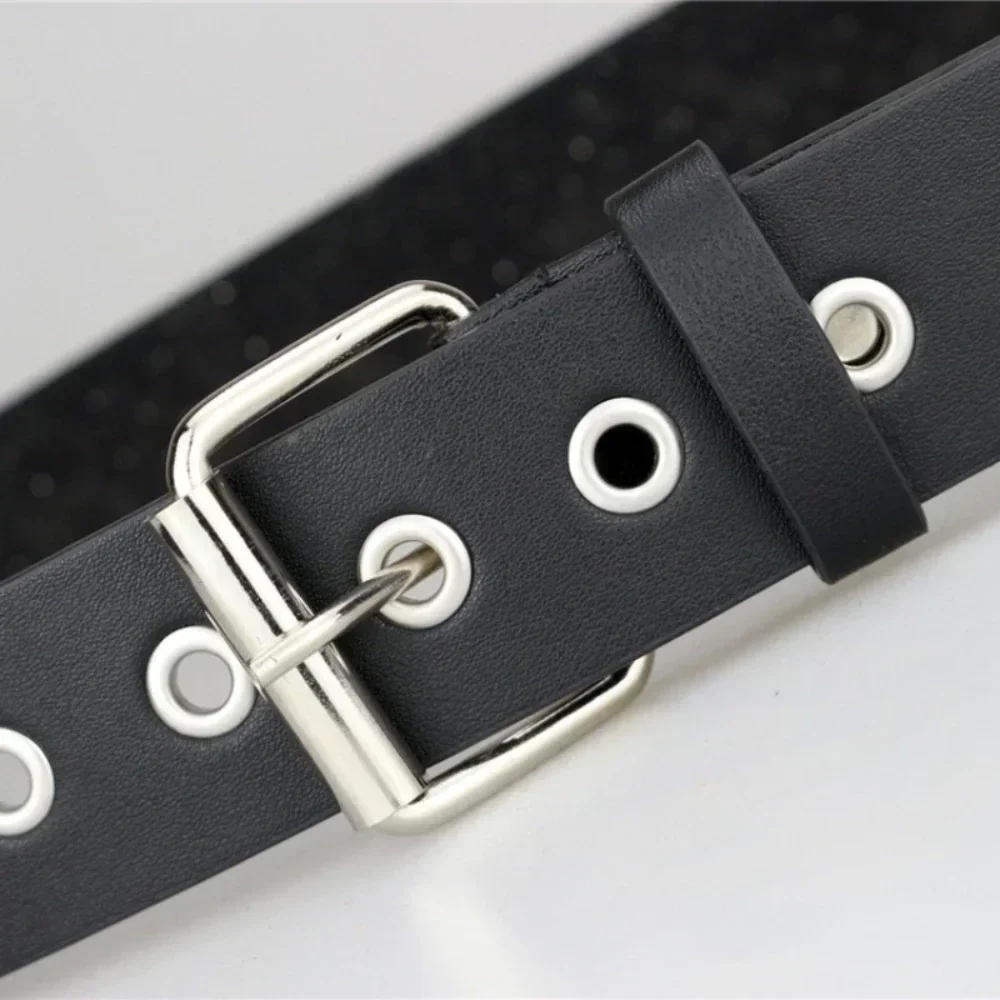 Studded Belt Men Women Punk Pyramid Square Buckle Chain Belt Bonded Leather Rivet Black Leather Belt Waistband for Jeans