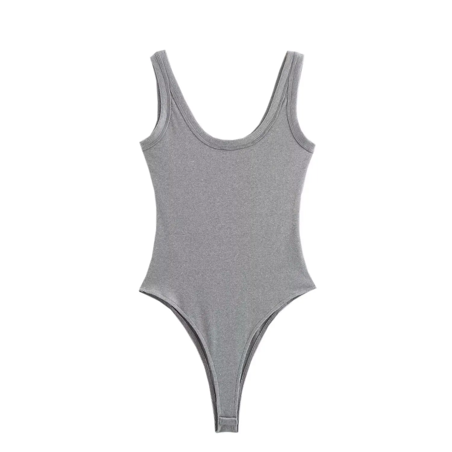 BSK&TRAF Tuta estiva con tracolla quadrata a coste miste 2025 Top tinta unita slim moda donna nuova