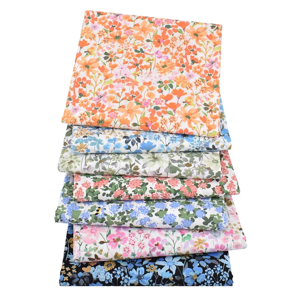 Chainho,Printed Plain Weave Poplin Cotton Fabric,DIY Quilting Sewing Material,Patchwork Cloth,Floral Series,4 Specification