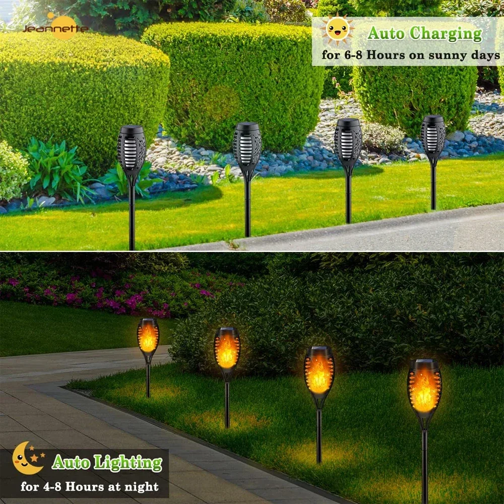 2/4/6/8/10Pcs Solar Flame Torch Light Flickering Light Waterproof Garden Decoration Outdoor for Lawn Path Yard Patio Floor Lamps