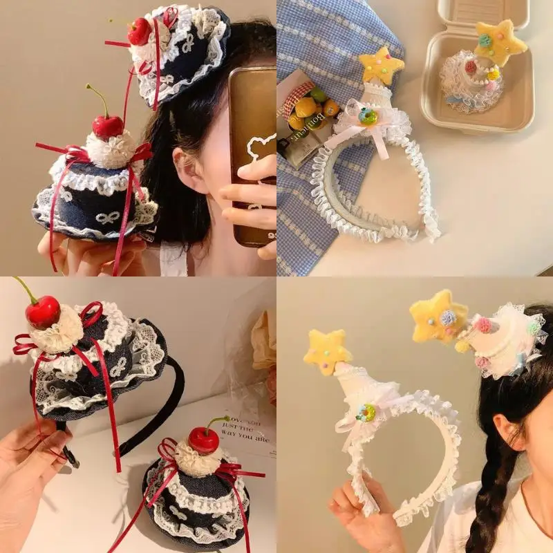 

Birthday Party Cake Hat Hair Clips Headbands for Women Sweet Girls Cute Headwear Korean Fashion Hair Accessories Student Gifts
