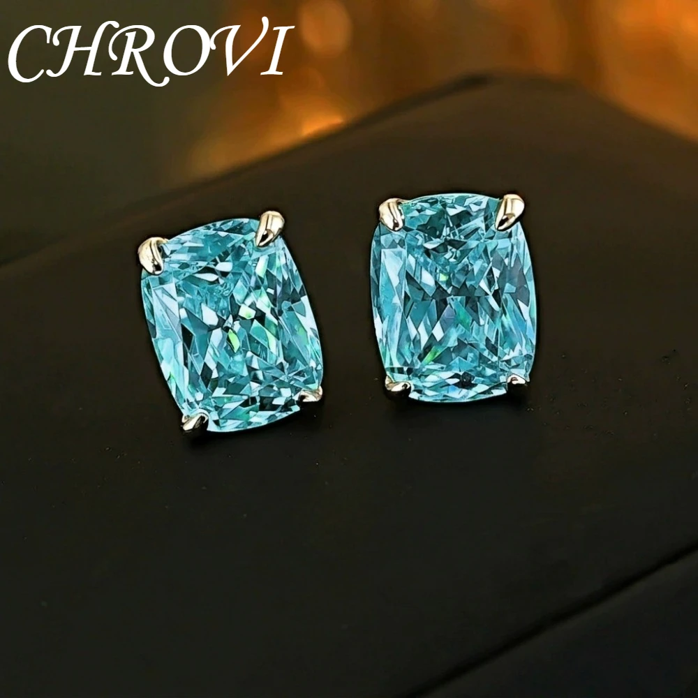 Exquisite 925 Sterling Silver Ice Flower Long Pillow-Shaped White Zircon Stud Earrings Simple Single Diamond Gold Earrings