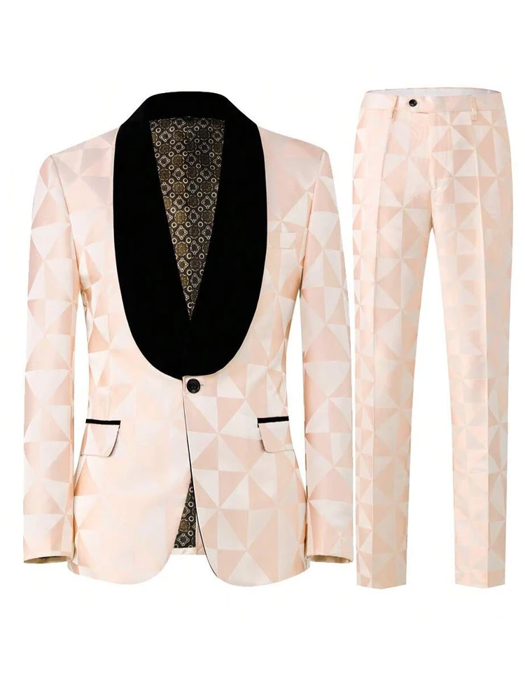 طقم بدلة وفستان رجالي، مقاس نحيف، طقم مكون من قطعتين، جاكيت وسروال فاخر للحفلات والعشاء