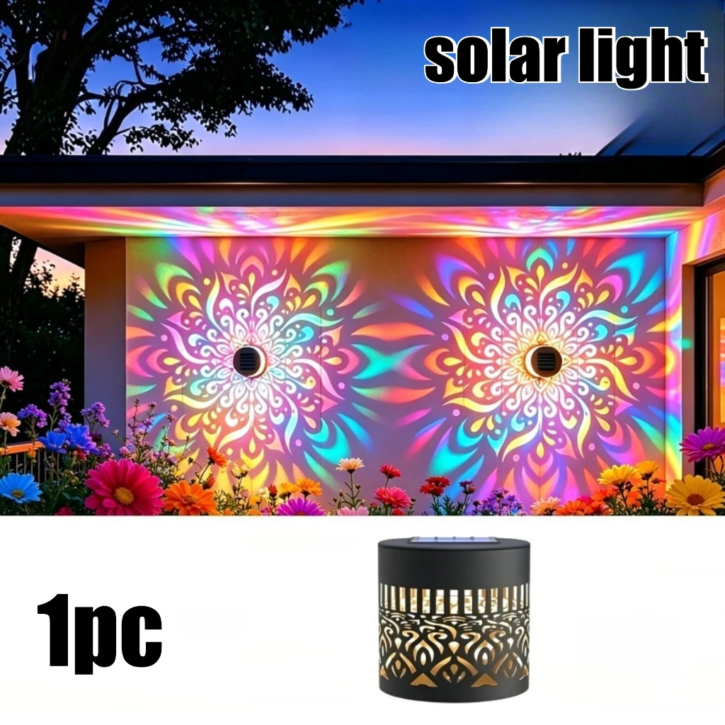 Lampe murale creuse Mandalay à énergie solaire - Lumière décorative extérieure à changement de couleur pour porche de ferme, clôture, pelouse, table