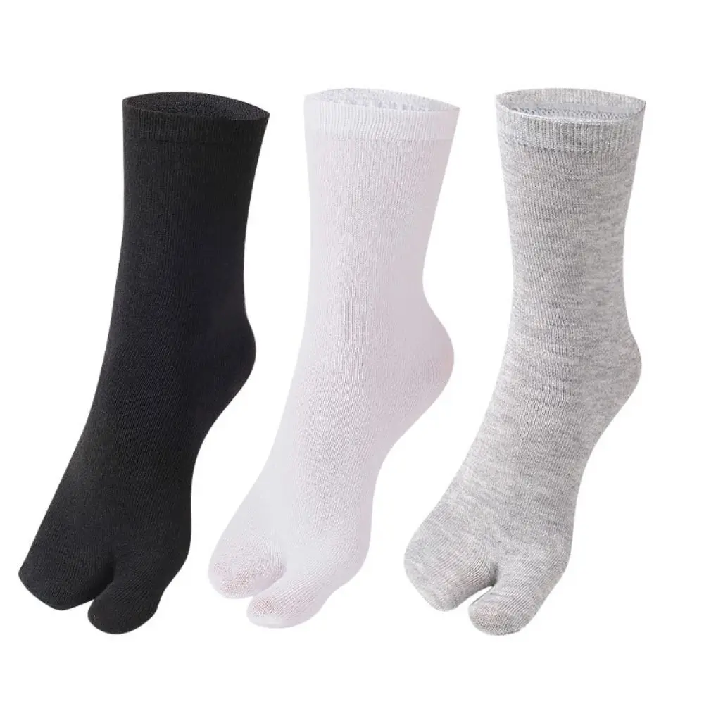 

5Pairs Anti Slip Two Toed Cotton Socks Mid-calf Business Toe Separator Socks Women Men Solid Color Split Toe Sock Summer