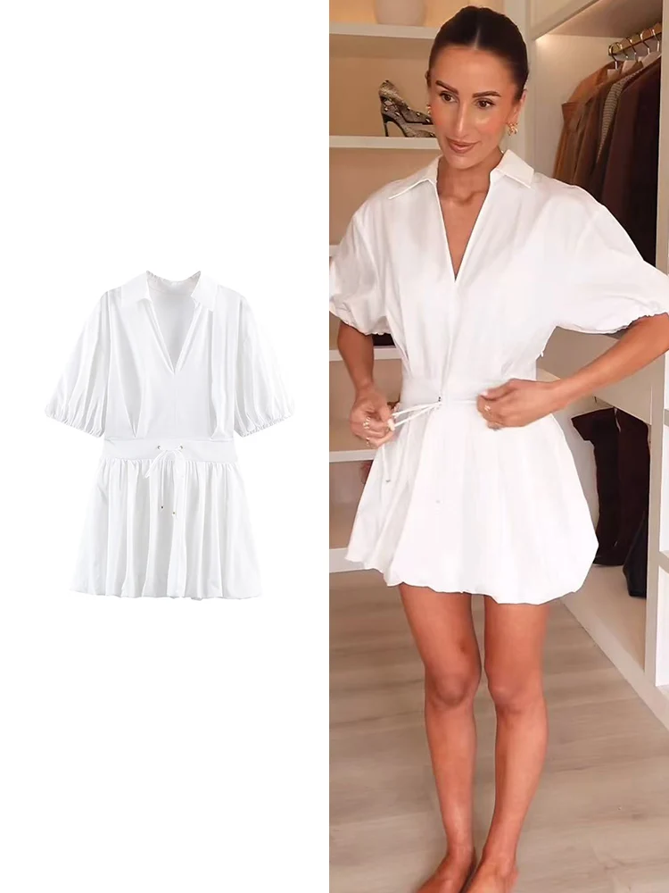 2026 Sommer Damen Resort Hemdkleid Einfarbig Kurzarm Slim Fit Revers Minikleid Elegantes Modisches OL Schlichtes Schickes Outfit