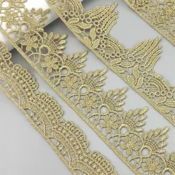 Gold Flower DIY Wedding Lace Trim, Embroidered Handmade Patchwork Ribbon, Sewing Supplies, Craft, 1 Yard