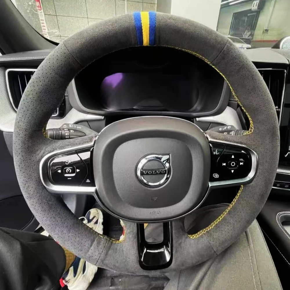 Custom Car Steering Wheel Cover Anti-Slip Suede Leather For Volvo S90 XC90 2015-2022 XC60 S60 V60 2018-2022 Avant Steering Wrap