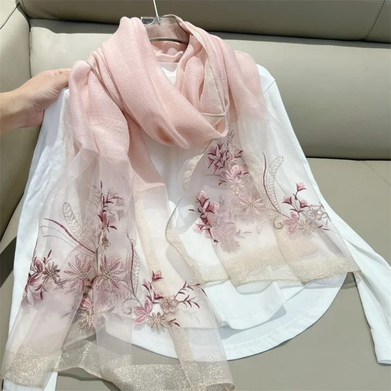 

Autumn and Winter Embroidered Scarves for Women in Korea Versatile Embroidered Fashion Blended Thin Warm Mom Shawls