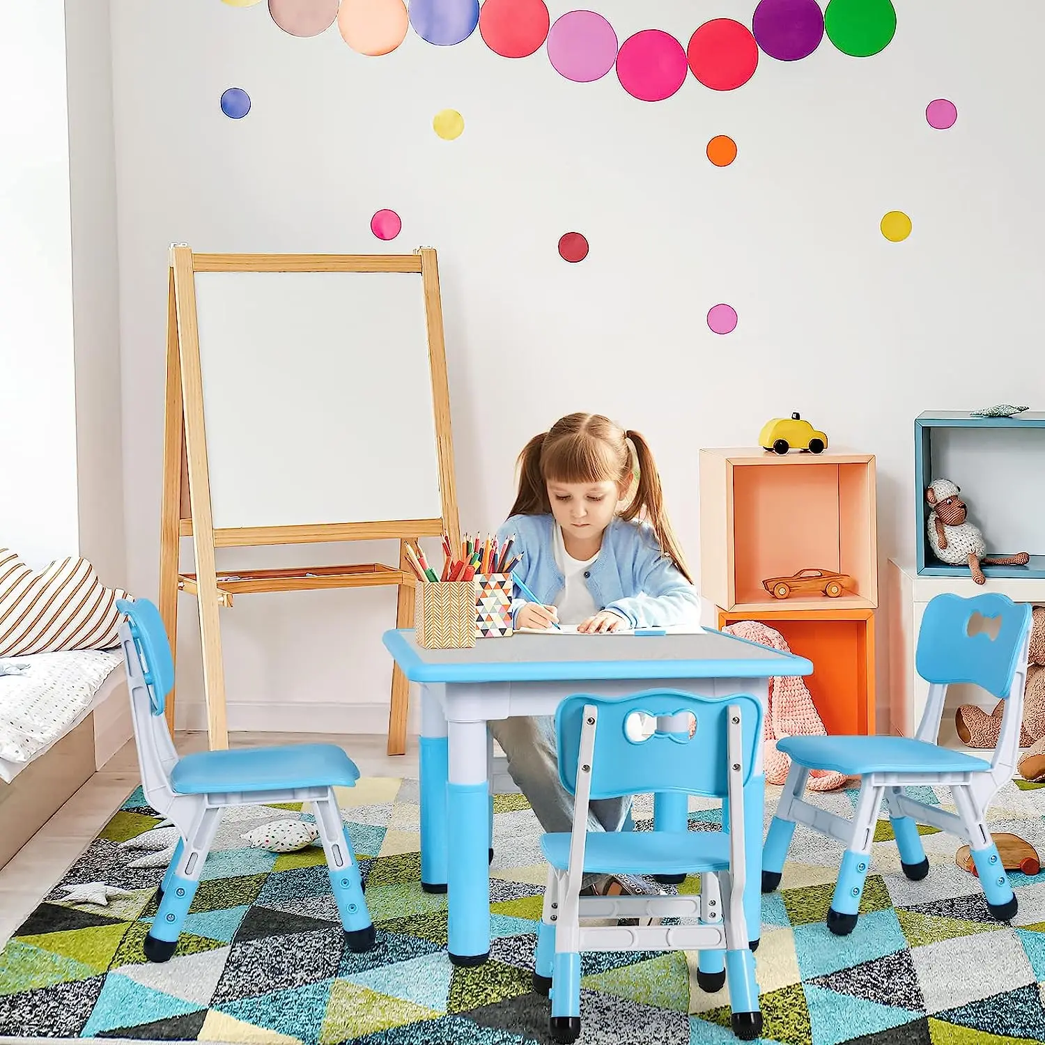 AOOU-Ensemble de table et 4 chaises pour enfants, table d'étude réglable, table d'art multi-activités, bureau graffiti, recommandé pour les tout-petits de 2 à 10 ans