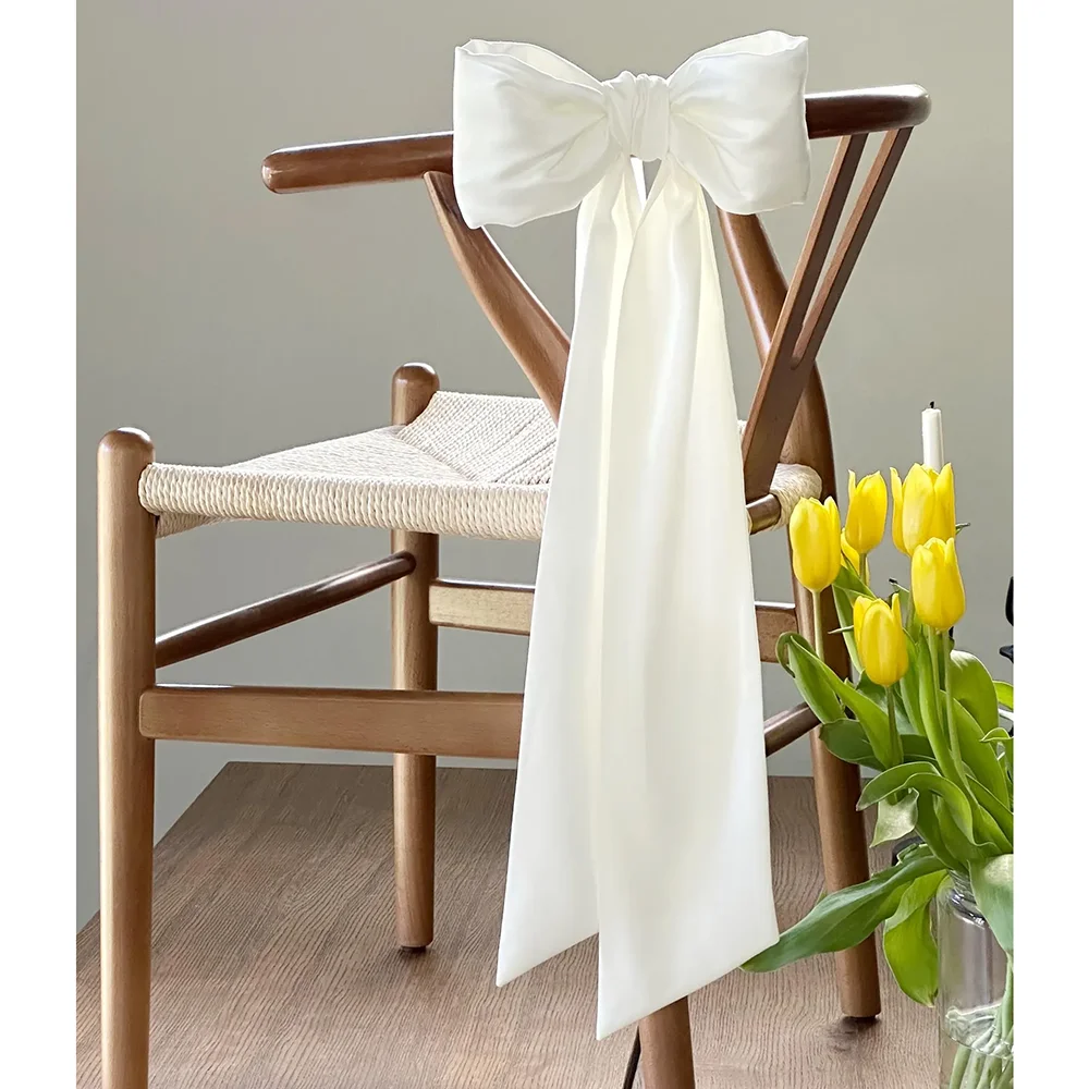 

1Pcs White Bow Satin Chair Accessories Wedding Birthday Baby Shower or Party Decorations Bow Wedding Preparations Bridal Decor