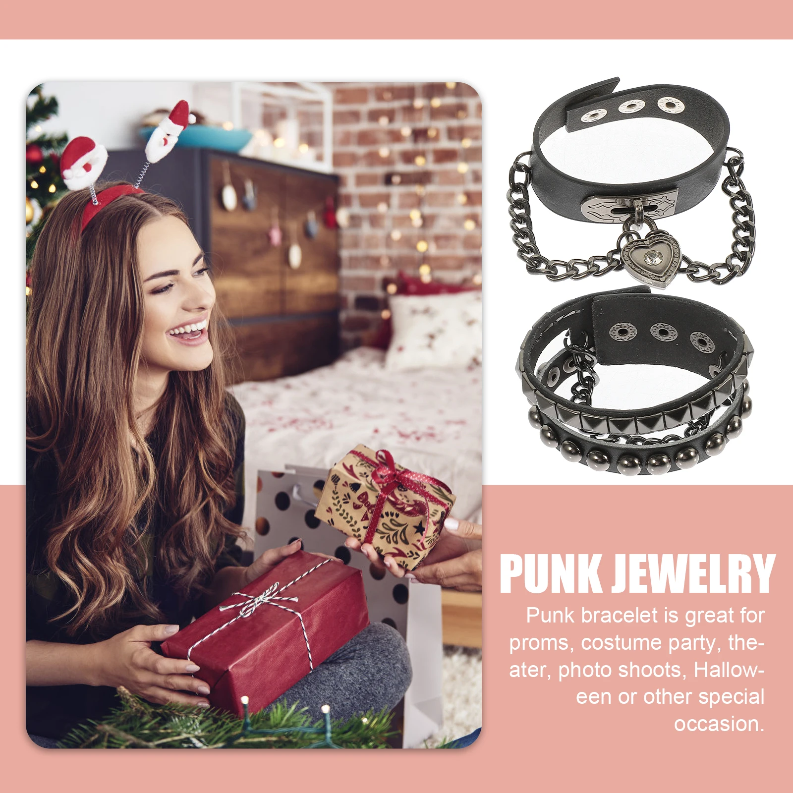 Braccialetti a catena da 2 pezzi gotici per braccialetti punk a forma di cuore per accessori gotici