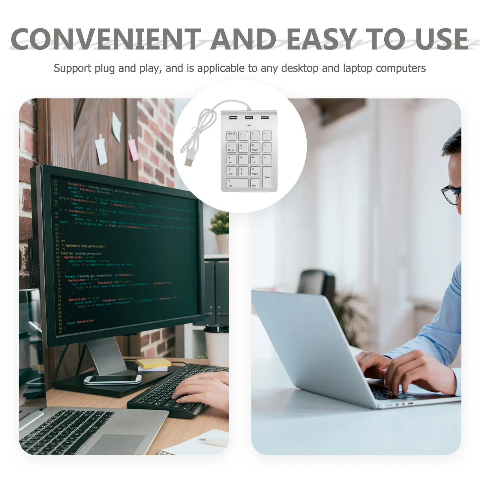 

Проводная механическая 18-клавишная цифровая клавиатура из цинкового сплава, USB-клавиатура с номером, 3 USB-порта, концентратор для портативного компьютера, серебристый