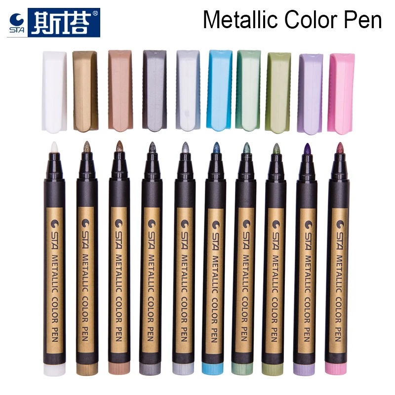 

STA 10 colors Metallic color pen 2.0mm water based marker DIY Album Drawing supplies