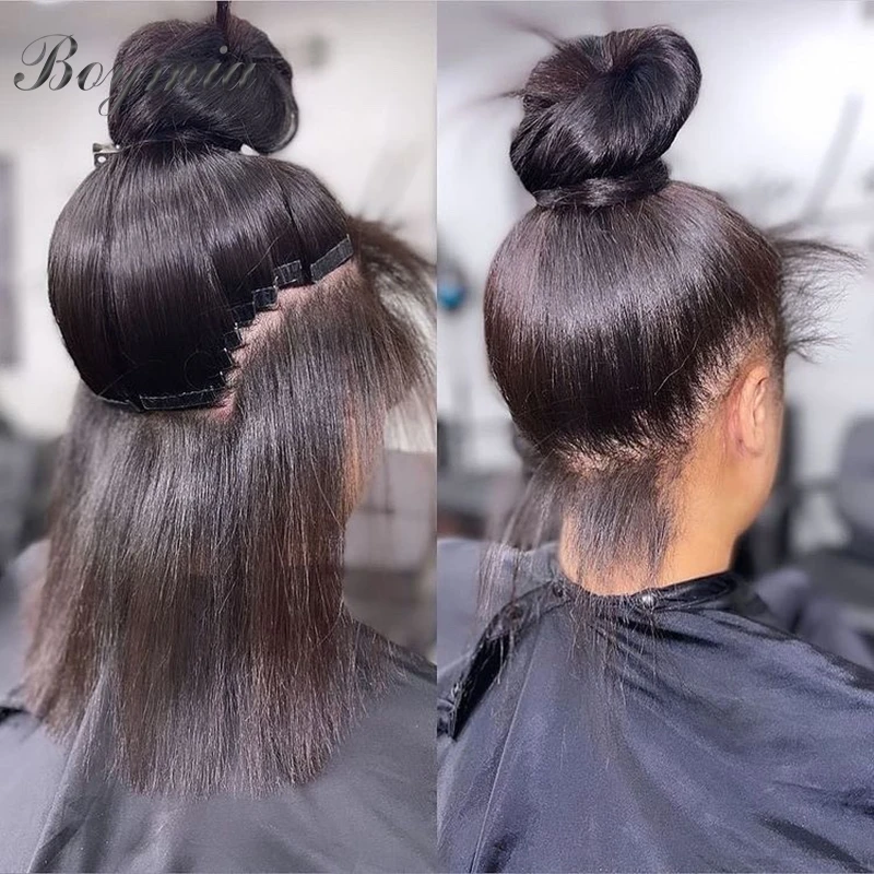 Boymia plester dalam ekstensi rambut manusia 12 "-24", pita hitam alami dalam ekstensi rambut, pita tak terlihat 20 buah