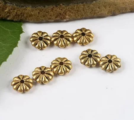 Cuentas espaciadoras de flores de oro oscuro para fabricación de joyas, accesorios de aleación de 7,3mm, 50 piezas, HWH2016