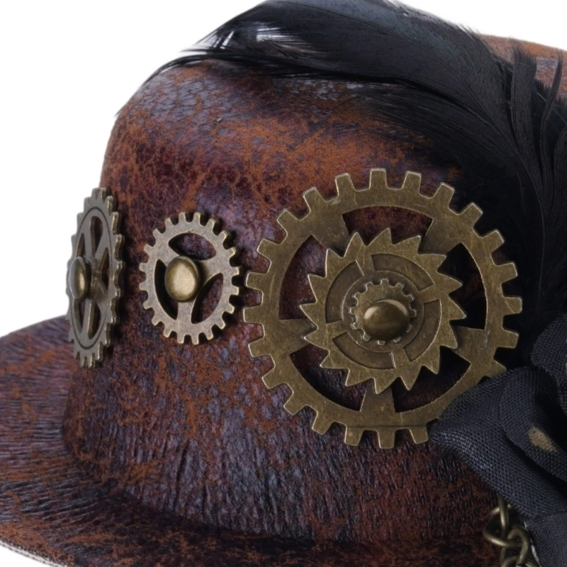 Frauen Halloween Gothic Mini Top Hut Steampunk Getriebe Kette Feder Blume Fascinator Haar Clip Viktorianischen Cosplay Kostüm – Detail 9