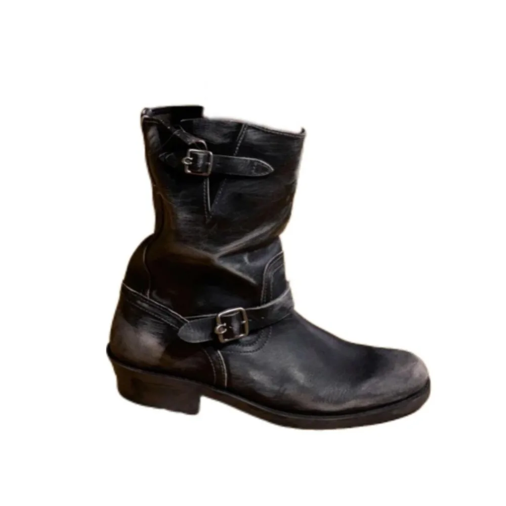 

Fashion Retro Men's Genuine Leather Western Cowboy Boots Hiking Shoes Engineer's Chelsae Boots Mid-calf Walking Sneakers