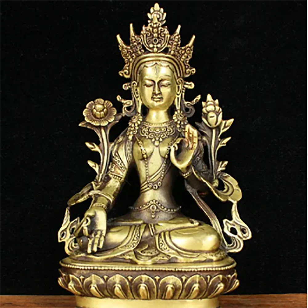 22CMPure copper green Tara Tibetan Buddha Tantric can be installed Tibetan bronze statue Buddha statue ornaments