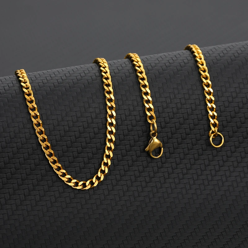 Punk Stainless Steel Necklace For Men Women Curb Cuban Link Chain Chokers Vintage Plating Metal Jewelry Gift Wholesale