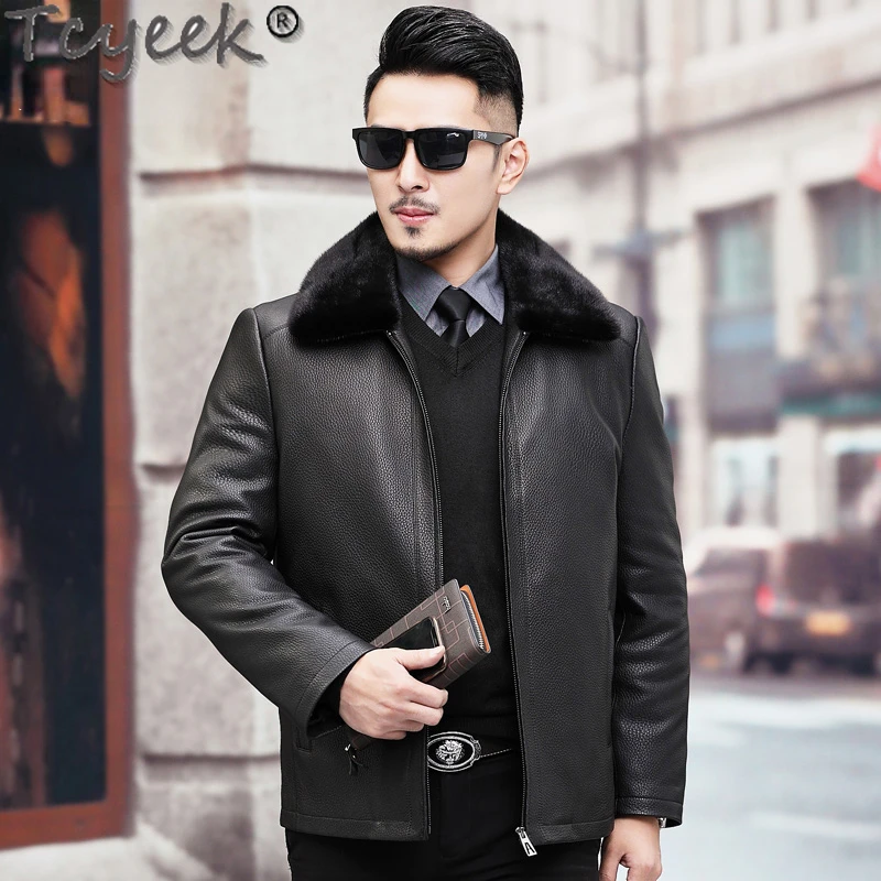 

Tcyeek High-end Deerskin Real Leather Jacket Men Fashion Warm Whole Mink Coat Male Winter Cross Ferret Jackets for Man Clothing