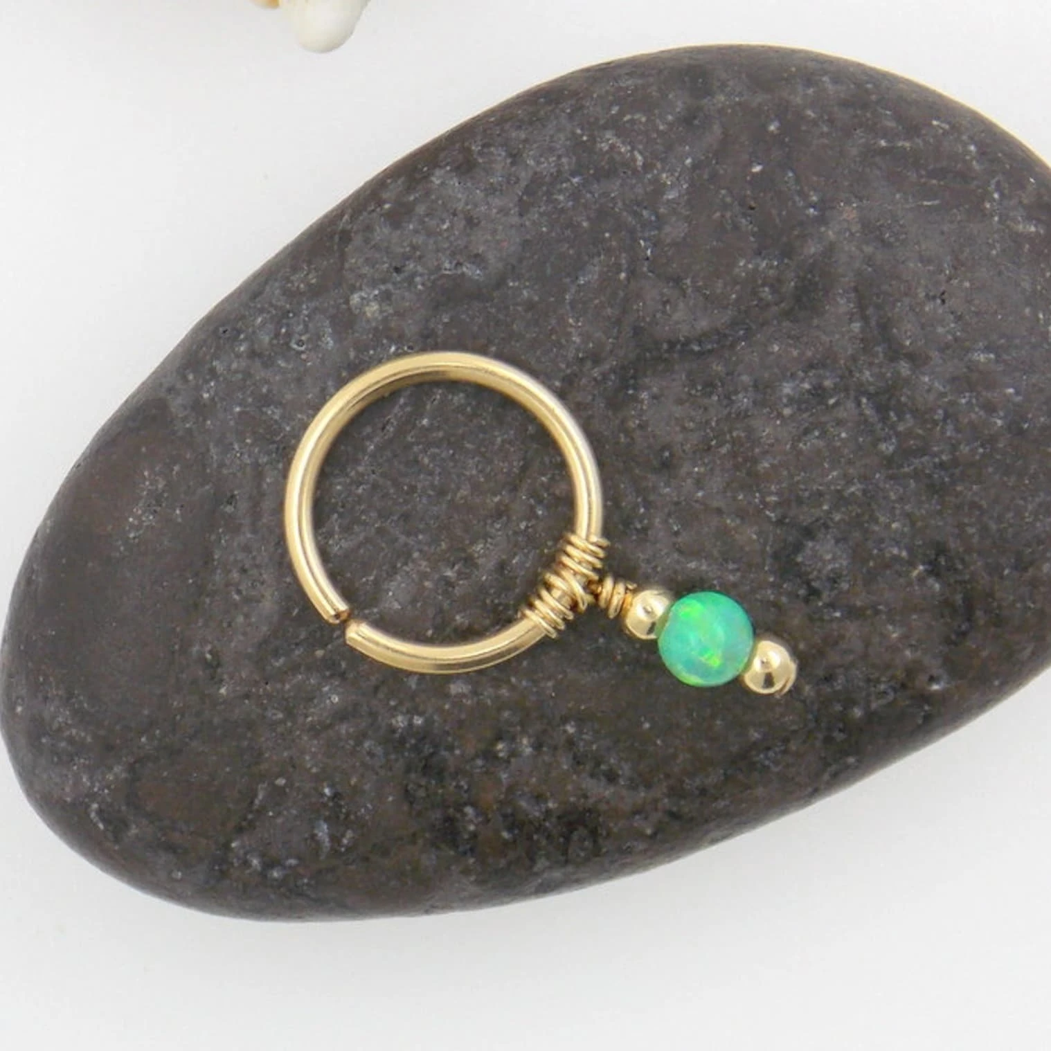 

14K Gold Filled Nose Piercing Ring 20GA 10mm Hoop Jewelry Handmade Opal Hanger Grillz Woman Piercing Jewelry Woman Gifts