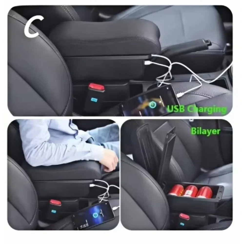 Caja reposabrazos para Honda New City, reposabrazos  cuero, consola central, almacenamiento, modificación Led USB, piezas