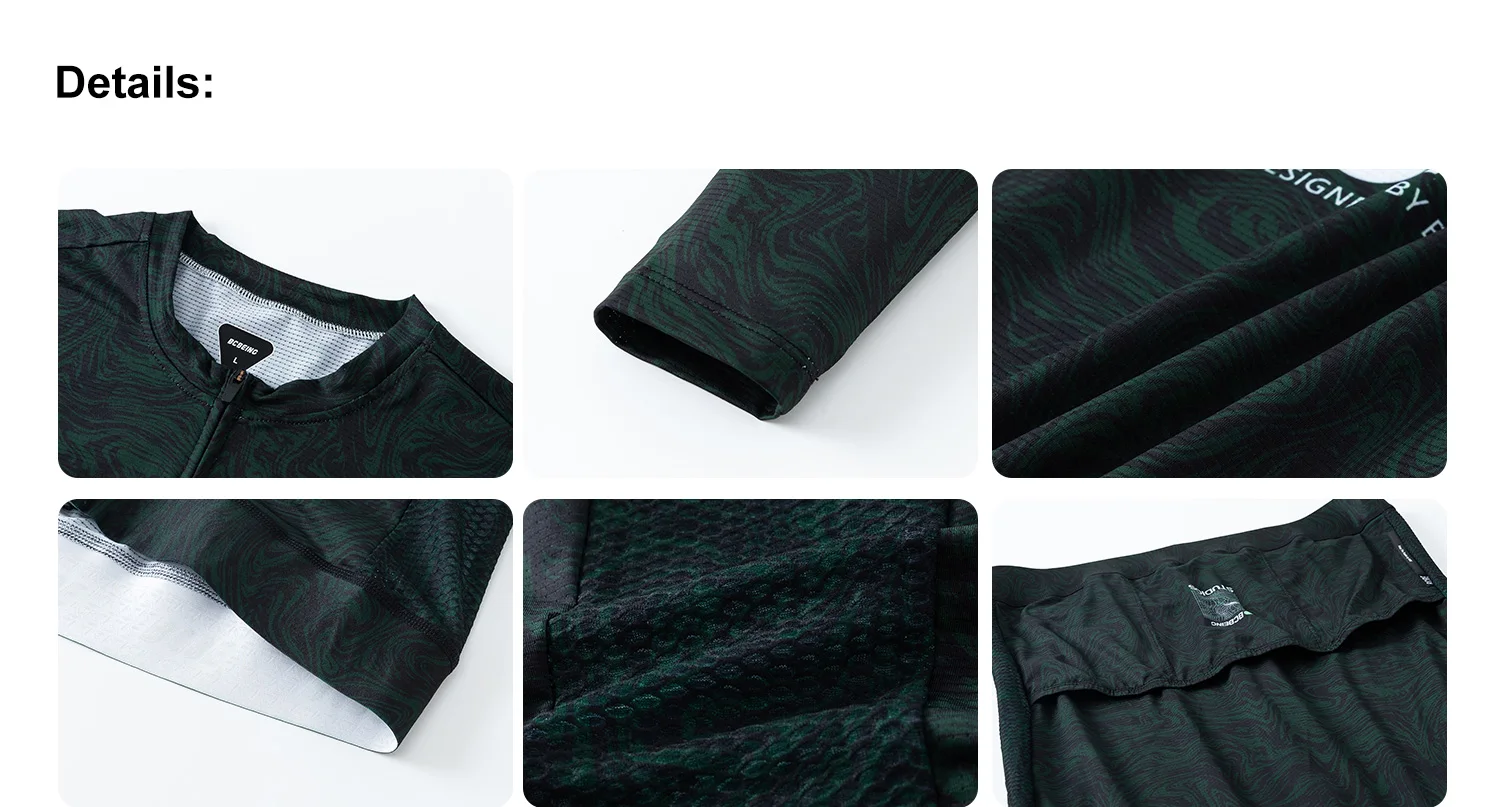 BCBE-ING Leichtgewichtige Langarm-Radtrikots, Rennpassform, schnelltrocknend, atmungsaktives Gewebe, Fahrradbekleidung, UPF50+ Maillot Ciclismo – Detail 3