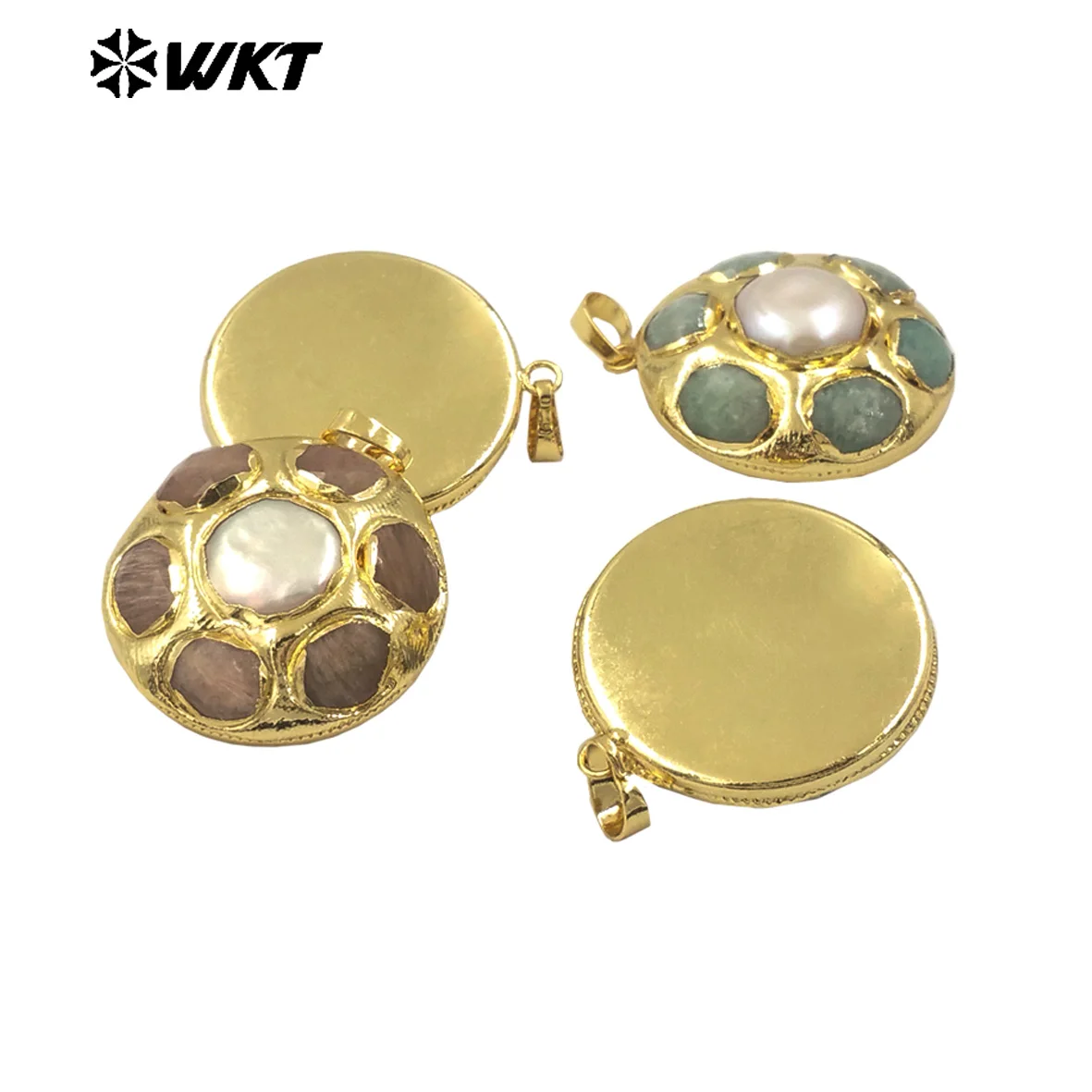 

WT-JP411 Exquisite Lovely Pearl Pendant Around Natural Stones Round Shape With 18K Gold Plated For Handmade Jewelry Accessory