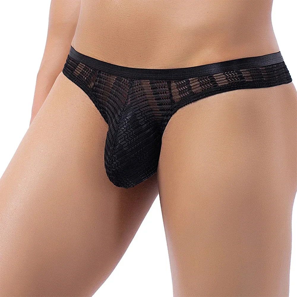 Men Bikini Briefs G-string Transparent Breathable Flexible Comfortable Lace Panties Thong Gay Underwear Erotic Panties Lingerie