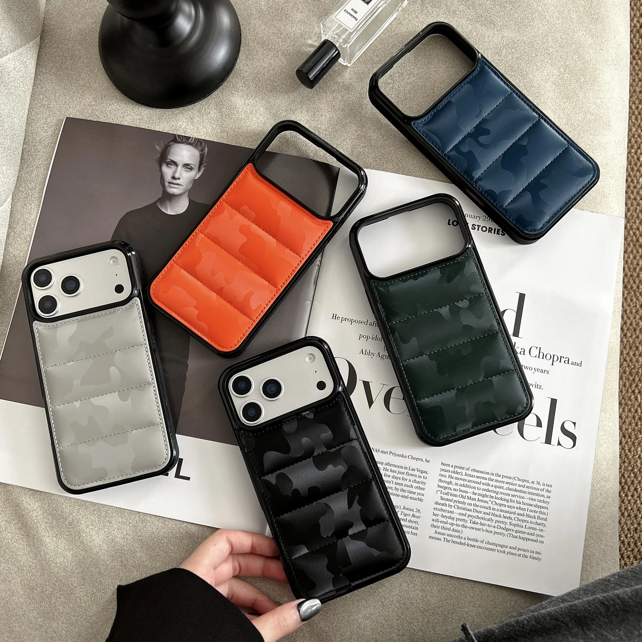 Cool Camo 3D la funda de teléfono Puffer para iPhone Air 17 16 15 14 13 Pro Max chaquetas de camuflaje cubierta rellena de algodón suave al tacto