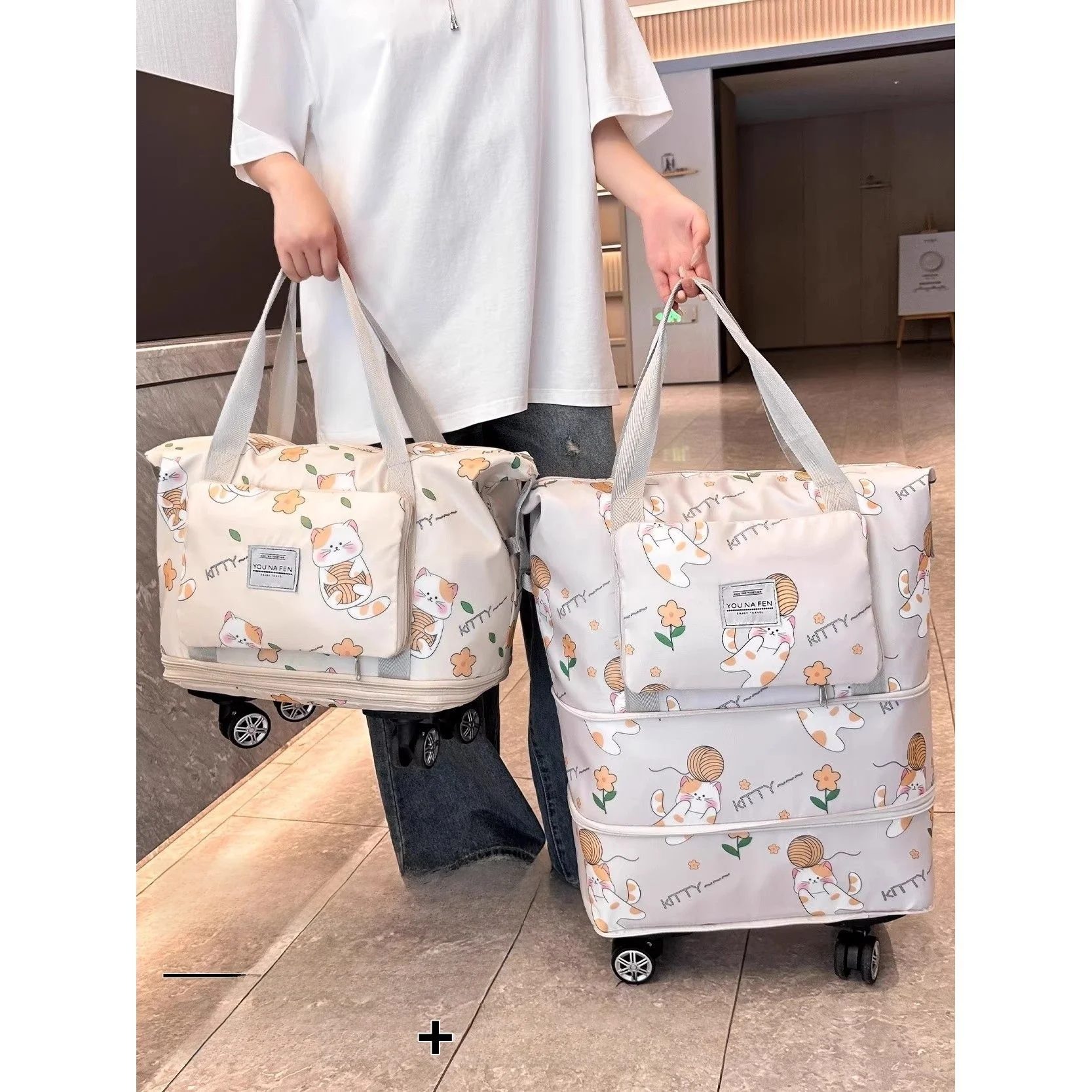 

Large Capaci Travel Bag with Wheels Lightweight Portable Che-In Handheld Foldable Student Lage Storage Bag Ox Clot...